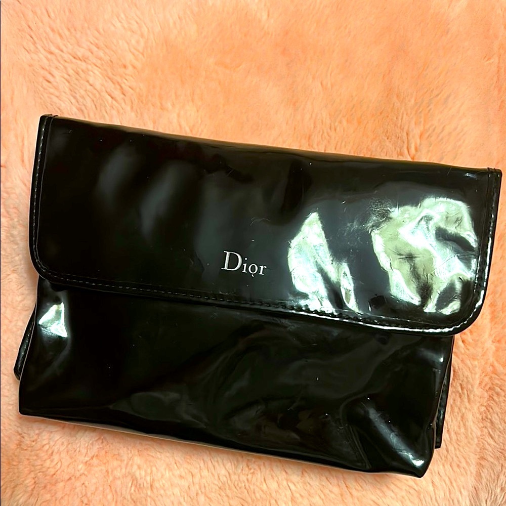 Dior Black Patent Cosmetic Bag with Flap Closure